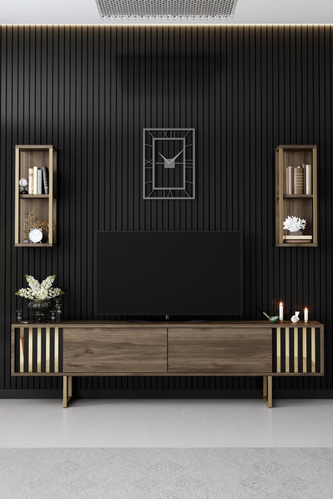 Hanah Home Mueble TV Nogal y Negro 180cm